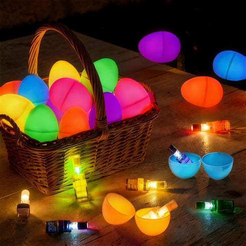 24 Pack Easter Eggs Filled LED Finger Lights ,Light Up Toys Glow In The Dark Non Candy Gifts Easter Egg Fillers Easter