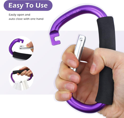 JIALEEY Strong Large Durable Buggy Carabiner Stroller Hooks, Mummy Clip for Pram, Pushchair, Grocery Holder, 2 Pack