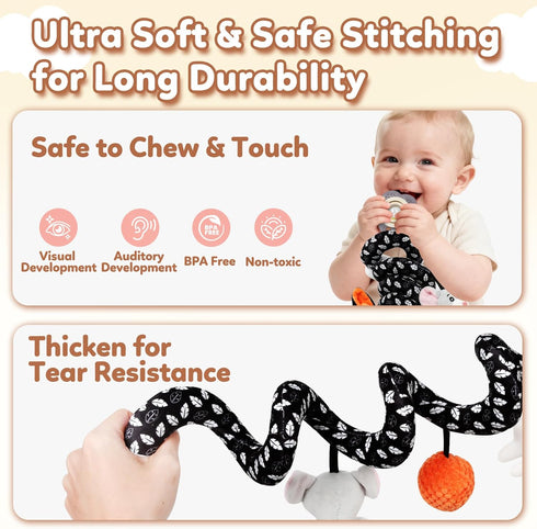 Black & White Spiral Rattle Toy for Babies - Cat Design