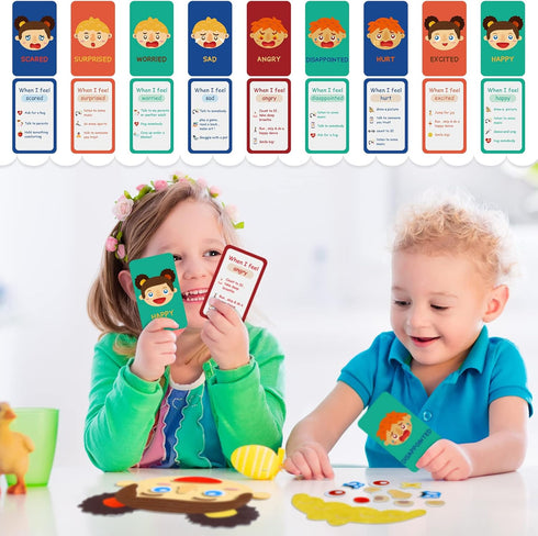 43 Pcs Social Emotional Learning Activities for Kids - Preschool Emotion Cards Making Faces and Describe Feelings
