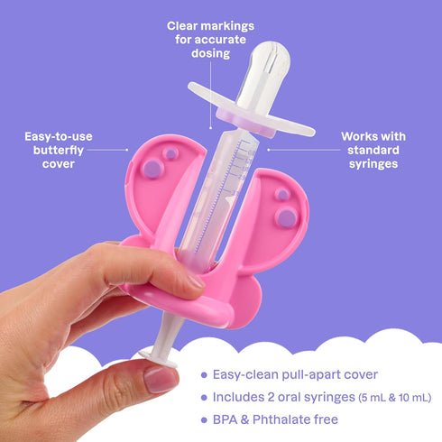 Playhouse MD Medicine Dispenser, Butterfly - Liquid Medication Syringe for Newborns, Infants, Babies & Toddlers - Baby