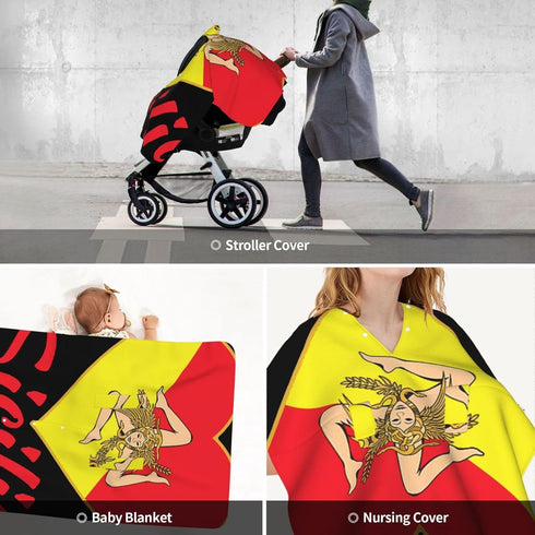Zhbvncp Flag of Sicilian Trinacria Baby Car Seat Cover & Breastfeeding Nursing Cover - Breathable Stretch Fabric