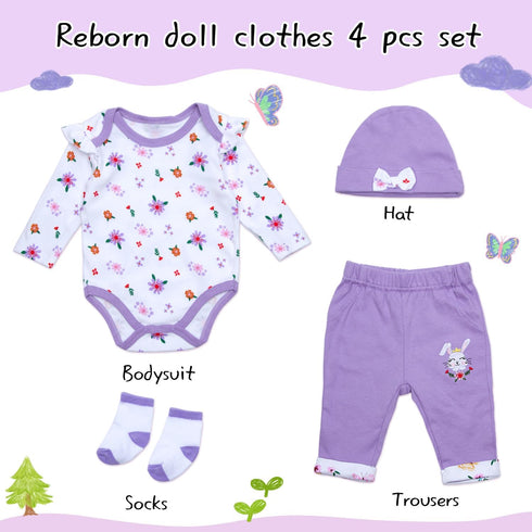 Reborn Baby Doll Clothes, 4 Pieces, 20-22 Inch Purple Clothing Sets for Newborn Baby Dolls