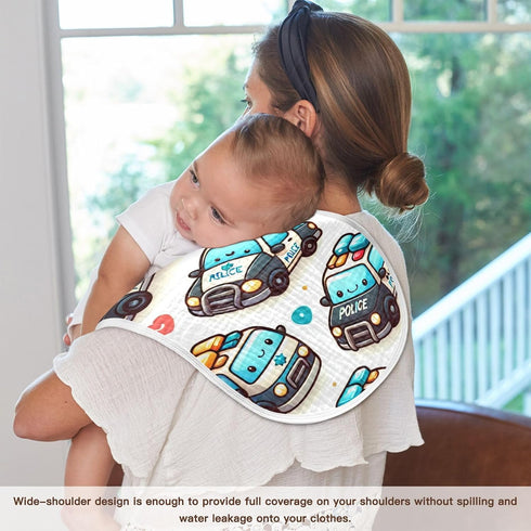 FLildon 2PCS Muslin Burp Cloth for Baby Cute Police Cars Super Absorbent Burping Cloths, Bibs for Newborn Boys Girls