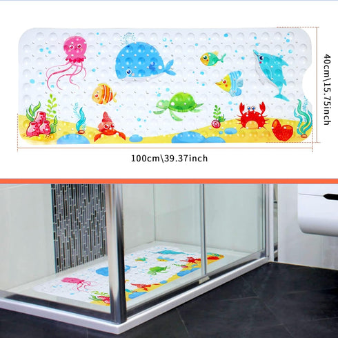 Large Kids Bath Mat for Tub, 40 x 16 Inch Non-Slip Cartoon Whale Anti-Slip Mat for Toddler Baby Bathtub