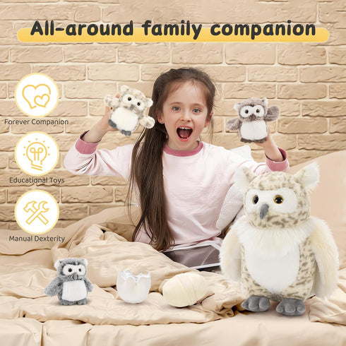 7 15 Inches Set MorisMos Pcs Owl Stuffed Animal with Babies Inside, Stuffed Owl Plush Toys with Little Baby Owls, Eggs