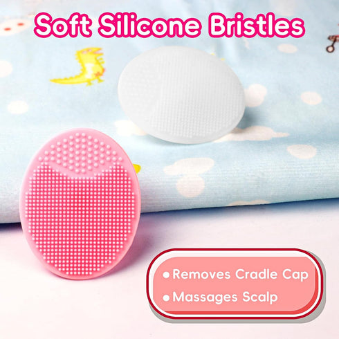 Set 5) Cradle Cap Brush for Babies, Baby Bath Essentials with Silicone Scrubber Bath Sponge Dual-Sided Comb
