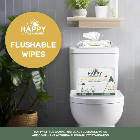 50 Count Happy Little Camper Natural Flushable Wipes - Hypoallergenic & Chlorine-Free Wet Wipes with Aloe Vera