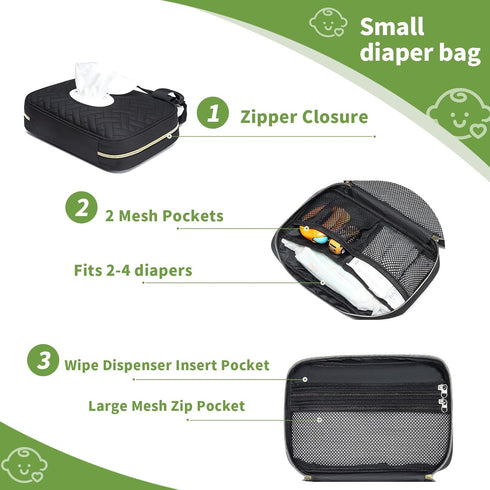 Fwkekye 2 Diaper Bag Organizer with Pieces Wipes Dispensers, Portable Stroller Mini Diaper Bag Pouches Travel Gear