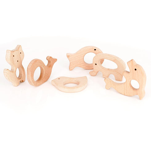12 Pcs Teething Toys for Babies, Natural Wooden Teething Rings Baby Teether Chew Toys for Infant Toddler Teethers Crackers Animal Set Pain Relief Handmade Hanging Ring Set Toy