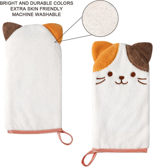 PHOGARY 5-Pack 4.59 inch Microfiber Body Wash Mitts, Super Absorbent & Soft Face Washcloths Gloves in Cute Animal Style