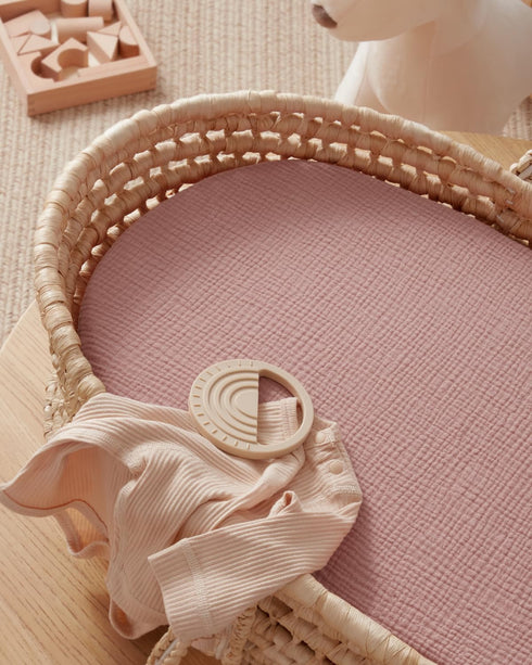 2 Pack(Pink Blissful Diary Muslin Bassinet Sheets for Baby Girls Boys, Boho Soft Cotton Fitted for Oval Hourglass