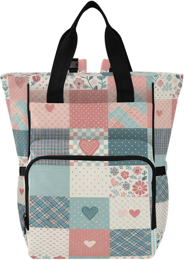 FLildon Simple Floral Checkered Diaper Bag Backpack Waterproof Mom Backpack Travel Tote with
