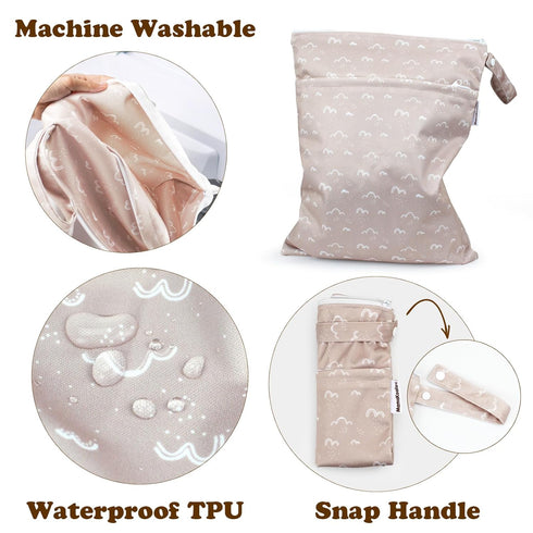 2 Pack (W016) Mama Koala Waterproof Wet Dry Bags for Baby Items, Cloth Diapers, Swimsuits, Travel, Gym Clothes, Beach