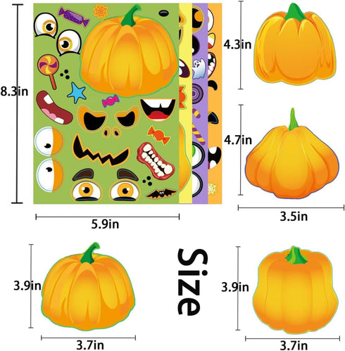 36 Sheets Halloween Pumpkin Craft Stickers, Kids DIY Make a Pumpkin Face Sticker for Halloween Treats Party Favors