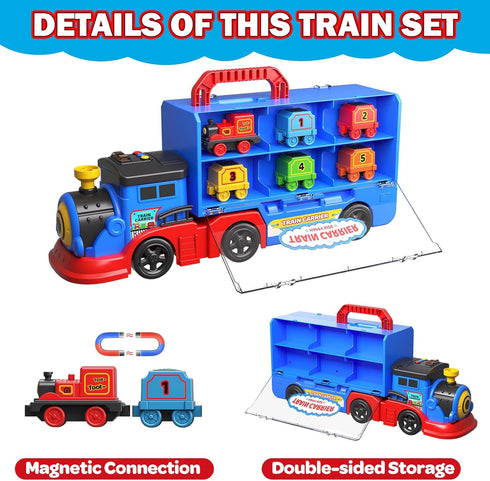 Set 3 4 5 6 3-4 3-5 Gloween Train Truck Toys for Toddler Boys Girls Age Years Old, Carrier Transport Truck with Light