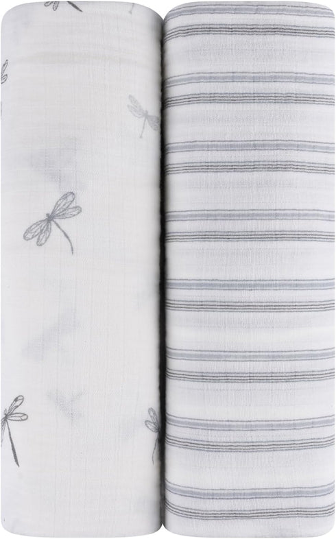 2-Pack 100% 47x47 Ely's & Co. Muslin Swaddle Blankets for Baby Boy, Cotton Muslin Extra Large Swaddle Receiving
