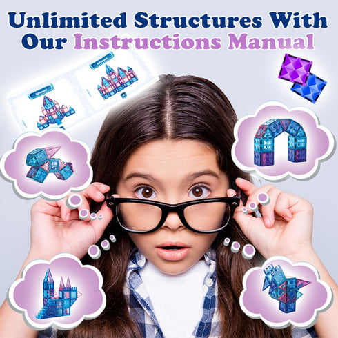 102pcs Frozen 3D 4 3 5 6 7 8 Little Pi Princess Castle Magnetic Tiles Building Blocks - Diamond Blocks, STEM