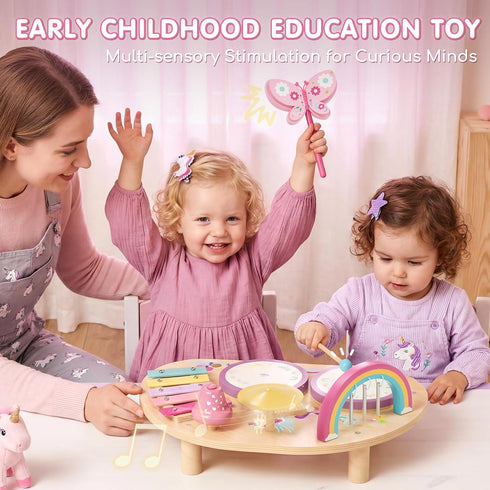 Set, 7 1 1-3, Set 12-18 Lehoo Castle Toddler Drum Unicorn Montessori Music Toys with Xylophone, in Wooden Musical