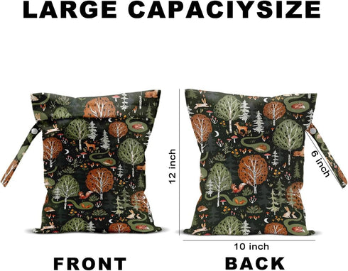 Wenboco 2Pcs Forest Animals Print Wet Bags, Wet Dry Bag Reusable for Swimsuit, Travel, Diapers, Pool, Beach, Dirty Yoga