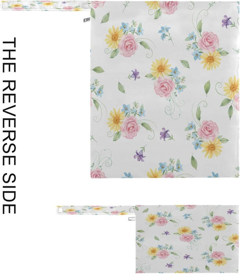 Burbuja 2 Pack, 2 Flowers Wet Dry Bags for Baby Cloth Diaper Waterproof Reusable Wet Bag with Zippered Pockets