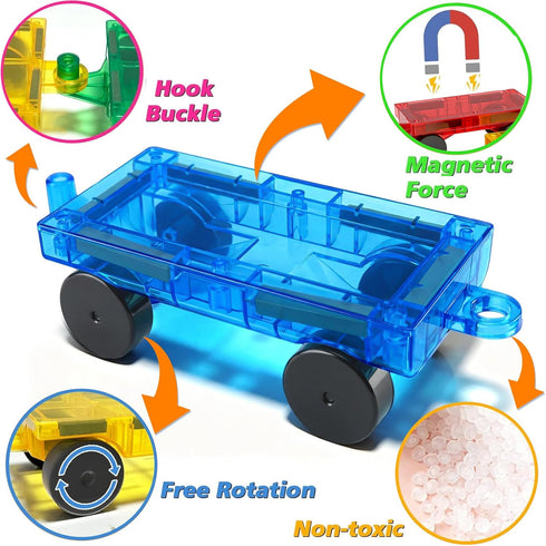 8PCS Set 3+ Magnetic Tiles Mini Cars Construction Compatible with Mini & Major Tiles, Magnet Car Easter Toys for Year