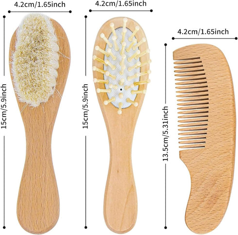 PLOVEGIFT Set, 2) Personalized Newborn Hairbrush And Comb Gift Customizable Name And Pattern, Wooden Comb And Goat