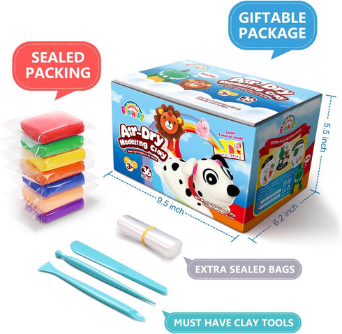 36 3-12, Sago Brothers Colors Air Dry Clay, Soft Modeling Clay for Kids with Tools & Tutorial, Christmas Gifts for Kids