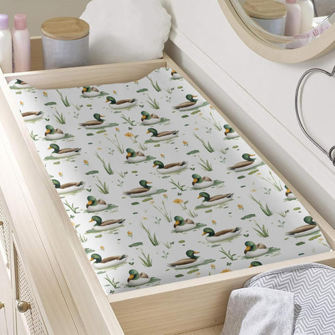 KuphiL10C Girls-16x32 Cute Mallard Ducks Flowers Floral Leaves Baby Changing Pad Cover, Unisex Mallard Duck Nursery