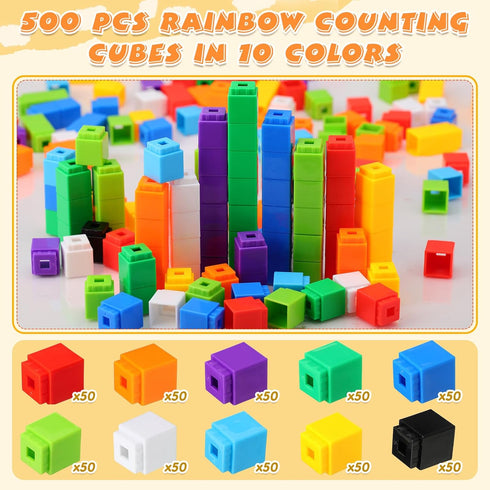 Jenaai 500 Pcs Math Learning Linking Cube, Colorful Counting Blocks with Storage Container for Educational Use