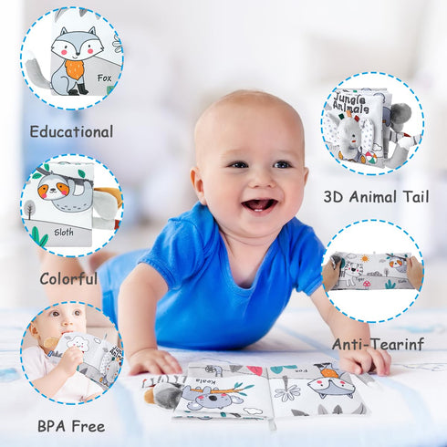 Vicloon Cloth Books, 3D Touch Feel High Contrast Baby Books Toys for Infants 0-12 Months, Soft Crinkle Elephant