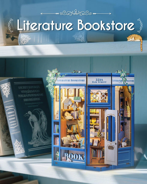 Cutefun Book Nook Kit - DIY Miniature Dollhouse Kit for Adults and Teens, Mini House Building Kit Library with LED
