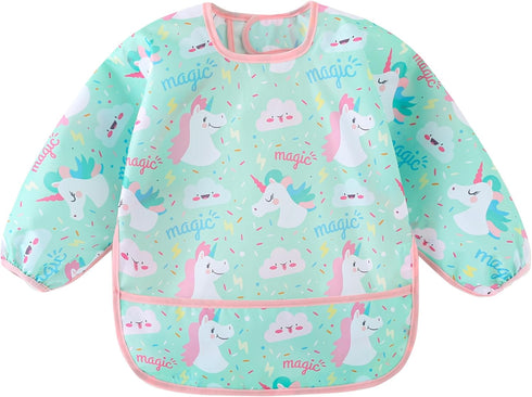 Pack 5,Lightweight 6-30 Long Sleeved Bibs, of Waterproof Shirt Bibs for Baby Toddler Months