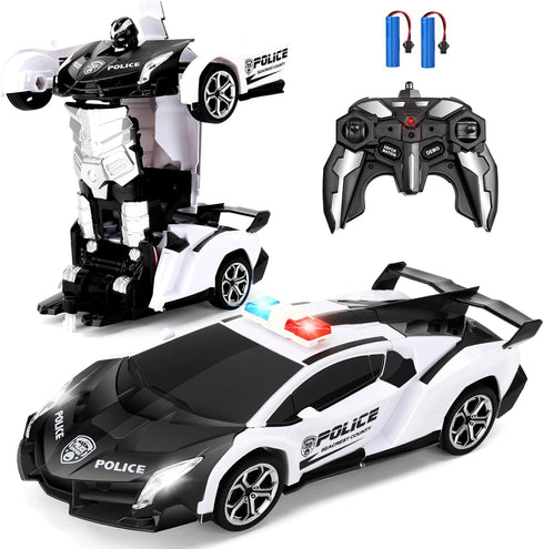 Transform RC Cars for Boys 4-12 - 2.4Ghz 1:18 Scale Remote Control Car Transforming Robot Toy Gifts for Boys 3-5, White