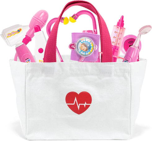 Liberry Doctor Kit for Toddlers 3-5 Years, 18-Piece Pretend Play Medical Kit with Toy Stethoscope, Pink Gift