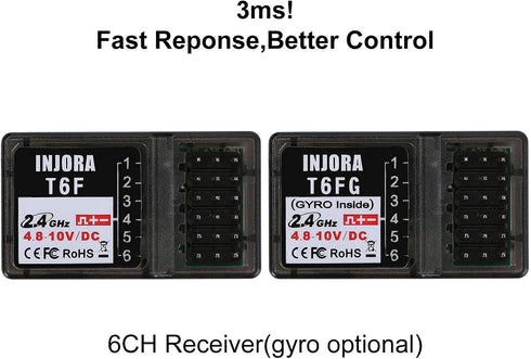 INJORA RC Transmitter 2.4GHz 6CH Controller and Receiver for 1/8 1/10 RC Car Boat Tanks Crawler TRX4 SCX10 Upgrade Parts