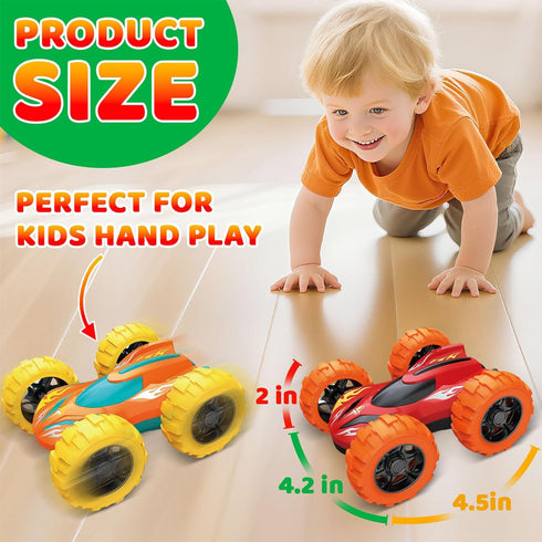 VONZAWAY 3-5 3 4 5 360 4WD Car Toys for Ages Boys, Push and Go Monster Truck Toys for Year Old Kids, Double-Sided Flip