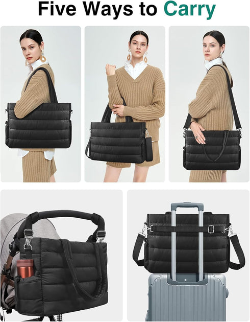 Mommy KUBYA Diaper Bag Tote, Puffer Diaper Tote Bags for Women Lightweight Travel Work Hospital Baby Bag Crossbody Bag