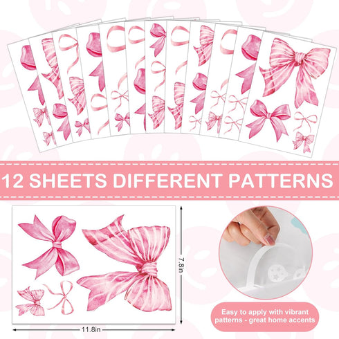 12 7.9 11.8 Inch Whaline Sheets Trendy Pink Bow Wall Stickers Light Pink Bow Knot Wall Decals Watercolor Room Mural