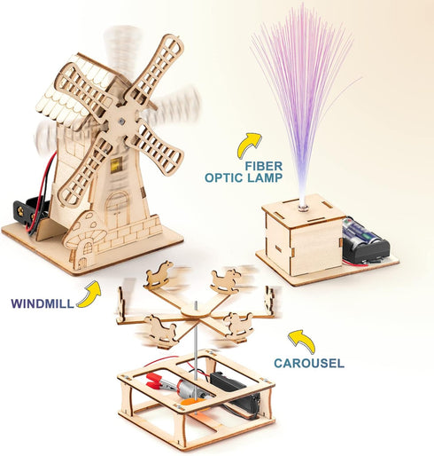 Yutin 5 in 1 STEM Kits for Kids - DIY Science Building Projects for Ages 6-12, 3D Wooden Puzzles Assembly Model Set