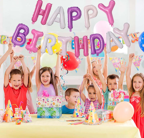 Purple Pink Happy Birthday Balloons Banner - 16 Inch Mylar Foil Letters Sign, Reusable Party Decorations for All Ages