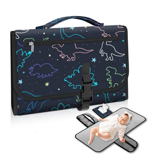 Pink Portable Changing Pads- Waterproof Foldable Baby Changing Mat Dinosaur Pattern Diaper
