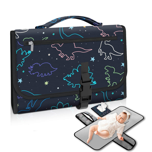 Pink Portable Changing Pads- Waterproof Foldable Baby Changing Mat Dinosaur Pattern Diaper