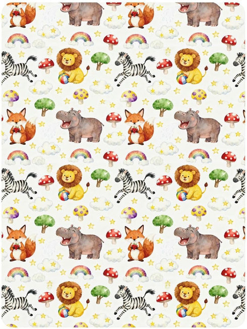 miaozhen 1 Pack 52x28 Cotton Baby Crib Sheets Comfy Breathable Watercolor Animal Lion Fox Toddler Mattress Sheet