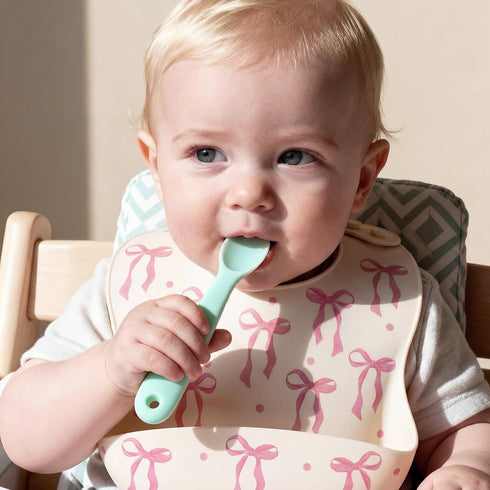 Remerry Silicone Bib for Baby Girls, Pink Waterproof Feeding Bib with Pocket Adjustable for Baby Toddlers Drooling