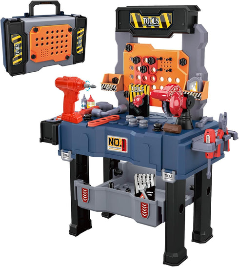 MUGEYMYD Kids Tool Bench Set - Electric Drill and Realistic Tools for Pretend Play Construction Workbench