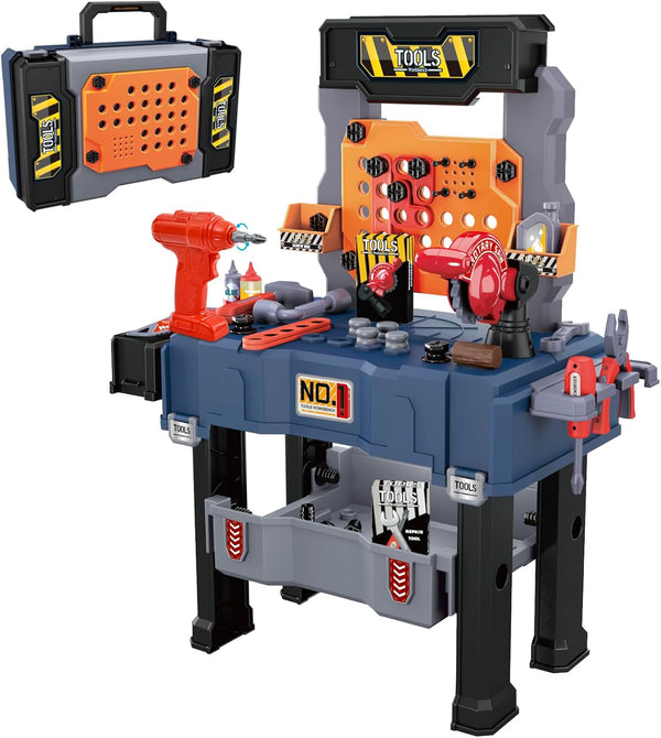 MUGEYMYD Kids Tool Bench Set - Electric Drill and Realistic Tools for Pretend Play Construction Workbench