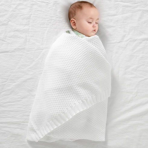 mimixiong Baby Blanket, Soft Warm Knit Swaddle Blanket, Unisex Receiving Blanket for Boys and Girls, White 40 x 30