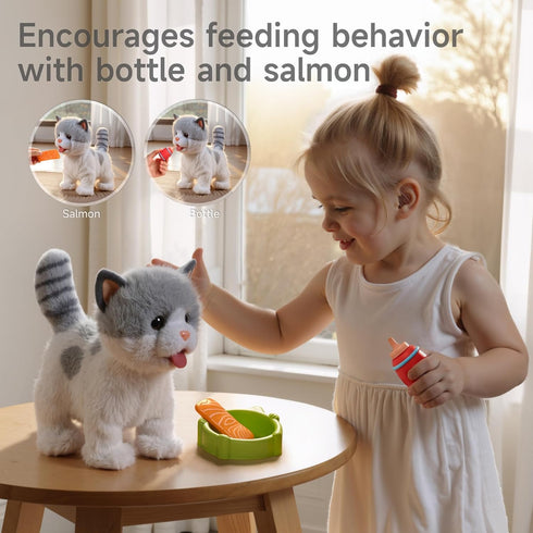 3 4 5 6+ OR OR TU Walking Toy Cat with Remote Control Leash, Plush Cat Electronic Interactive Toys for Kids, Shake