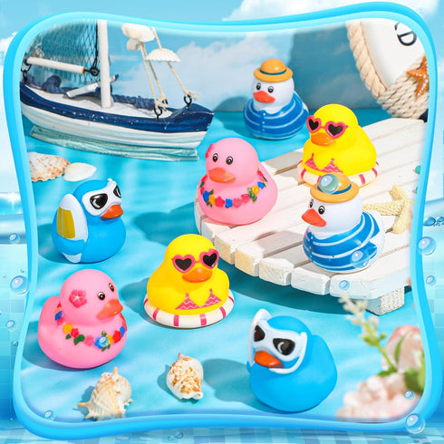 Honoson 48 Summer Summer (4 Pcs Beach Rubber Duckies Bulk Mini Rubber Duck Bath Toys Float Bathtub Ducky Cute Squeaky